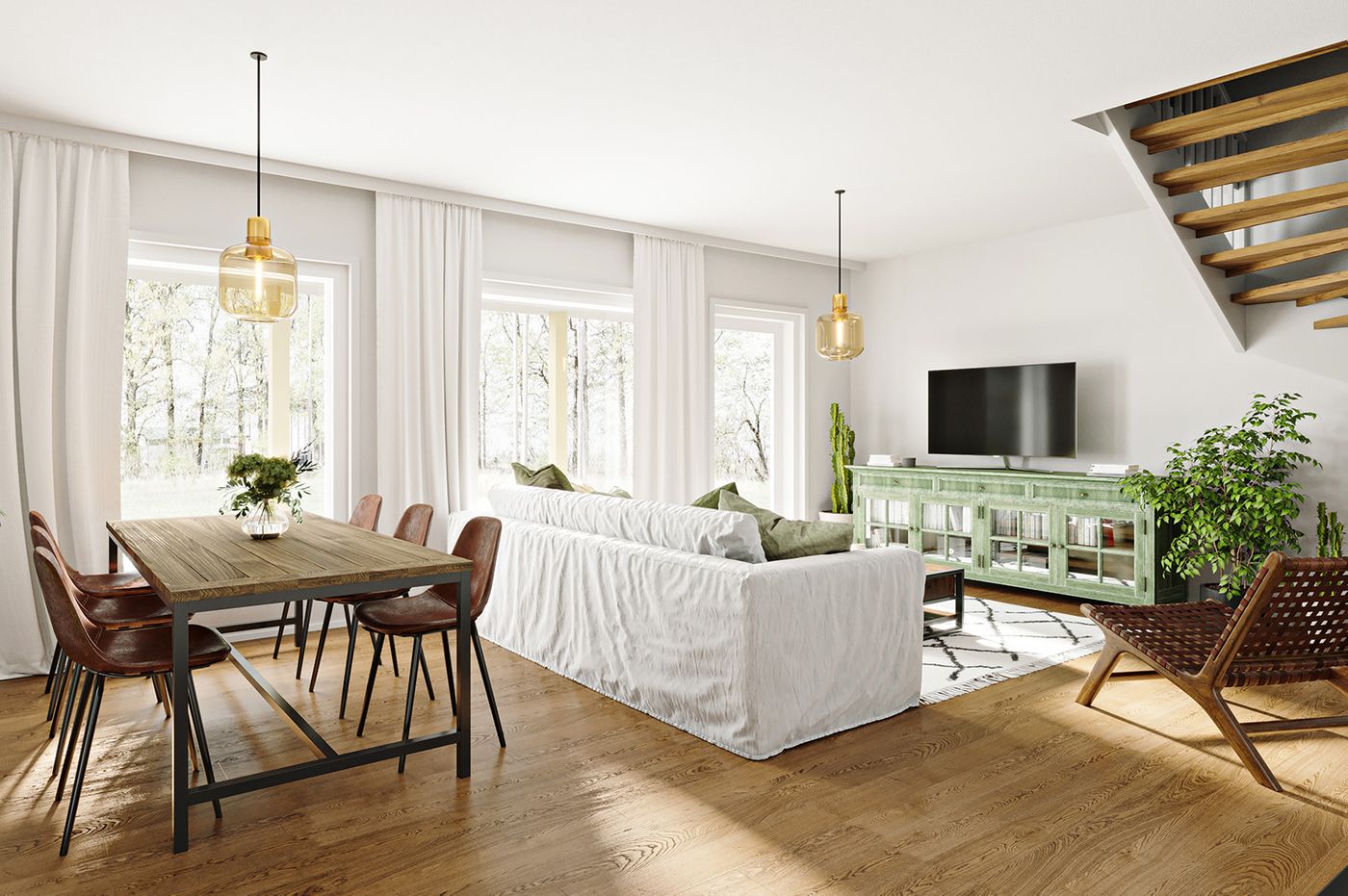 Viitteelinen kuva 104,5 m2 asunnosta.