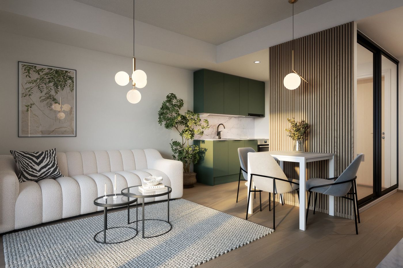 Viitteellinen kuva asunnosta D79 (34,5m2).Saattaa sisältää lisähintaisia materiaaleja.