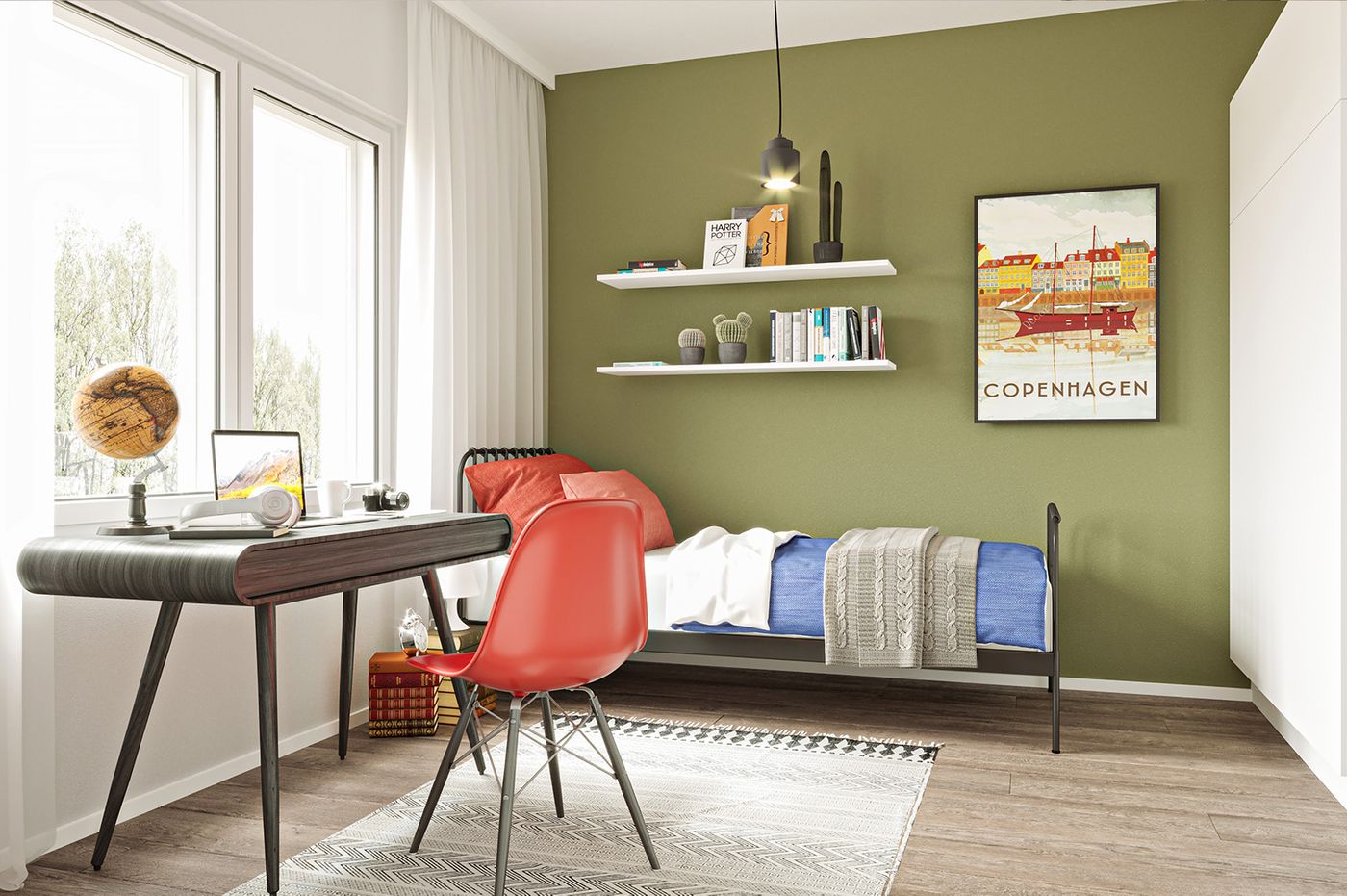 Viitteelinen kuva 104,5 m2 asunnosta.